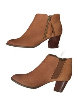 Vionic Sterling Leather Ankle Boots Saddle Tan Women's Size 10 US